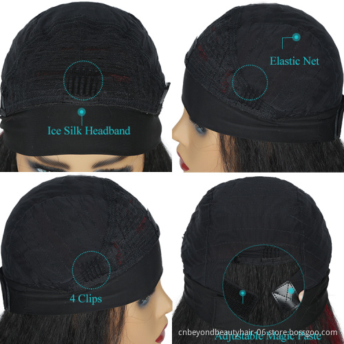 Kinky Straight Headband Wig Yaki Synthetic Hair Wig For Black Women  Glueless Full  Machine Made Wigs With Headband